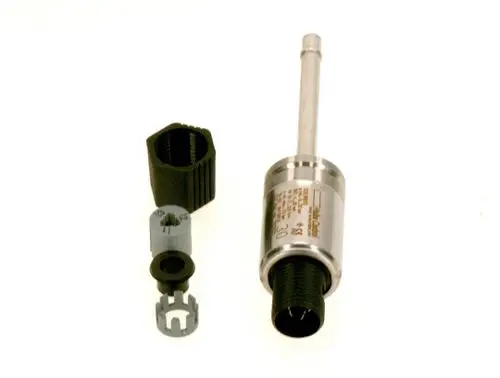 BOSCH Druckfühler mit einem metallischen Gehäuse, einer langen, zylindrischen Sonde und mehreren Verbindungselementen in verschiedenen Farben.